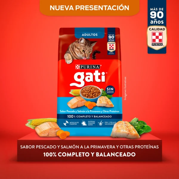 Purina Gati Gato Adulto Pescado y Salmón x 15kg - Imagen 2